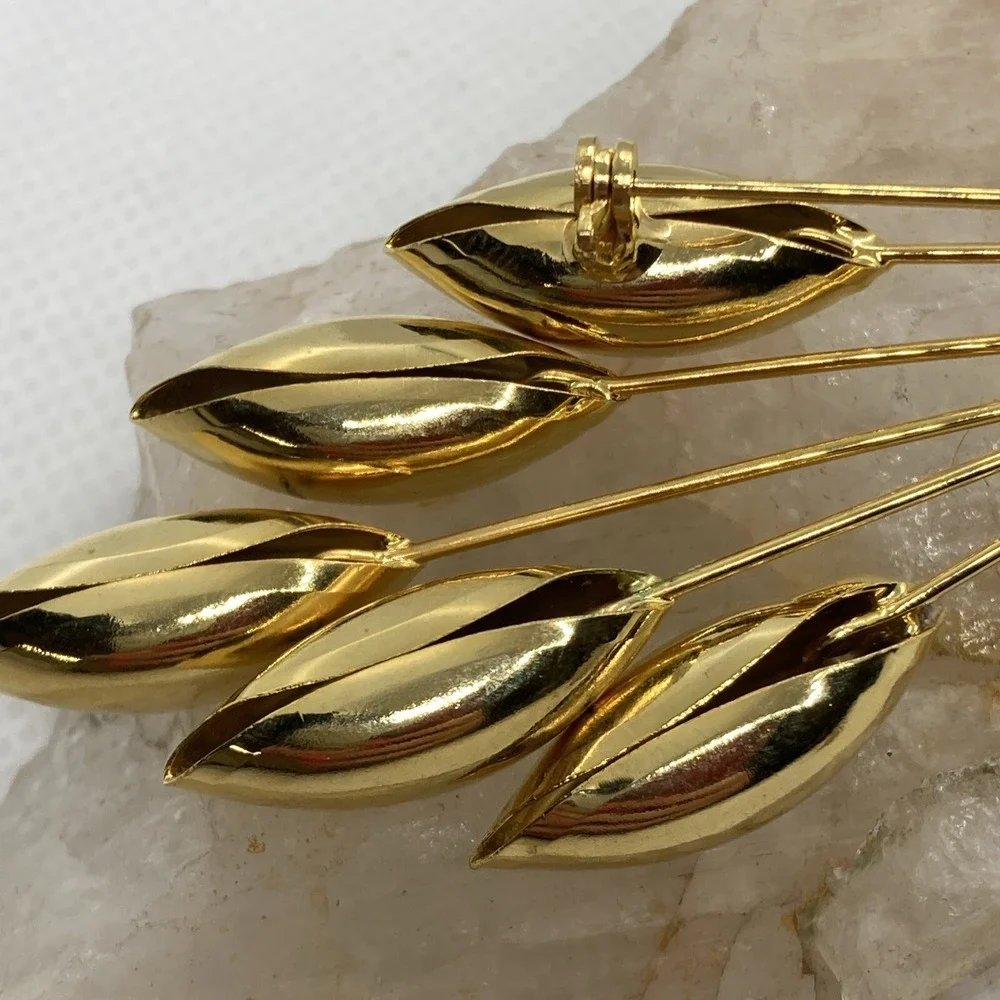 Vintage Lot of 3‎ Gold Tone Pin Brooch Organic Shapes Red Rhinestone Round